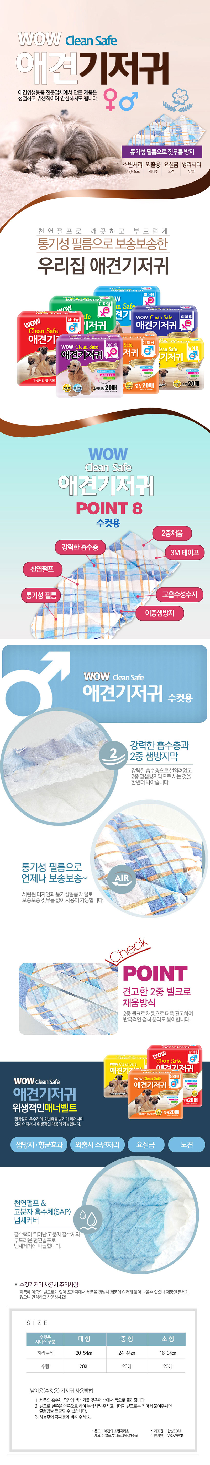 와우 크린세이프 애견 기저귀 20매(남아용) (5개묶음) 상세 이미지 1