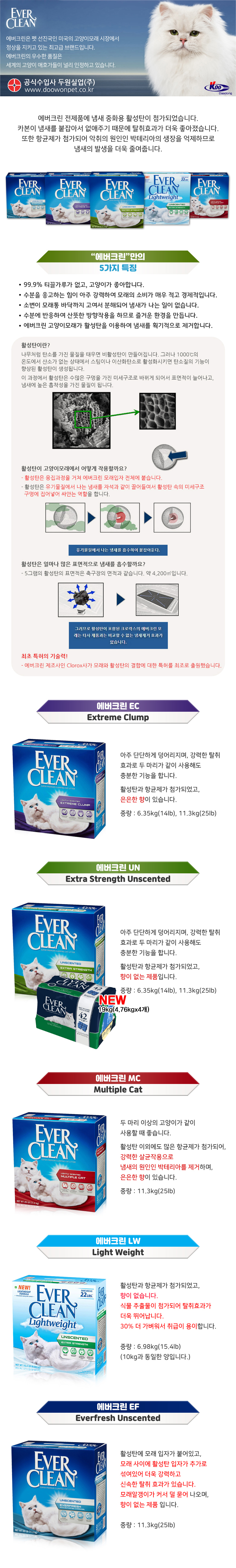에버크린 UN 고양이모래(무향) 19kg(4.76kgx4개) 상세 이미지 1